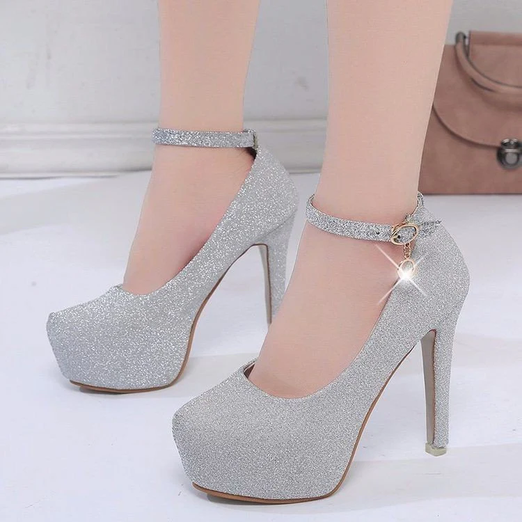 Damen Glitzernde Plateau-Pumps mit Feinem Riemchen und Elegantem Schmuckdetail R&B - Image 4