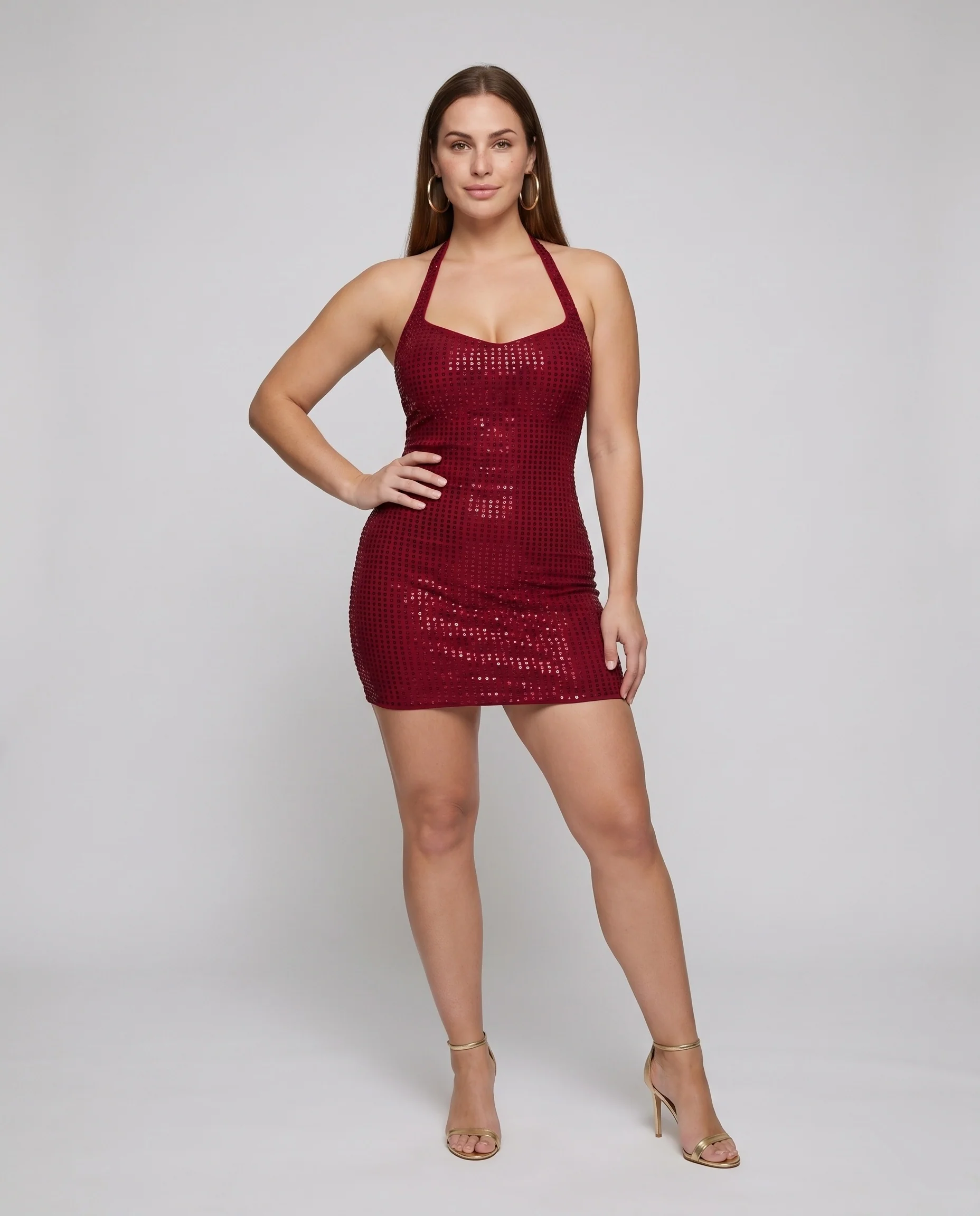 Damen Glitzerndes Minikleid mit offenen Trägern und aufwendig verzierten Details R&B