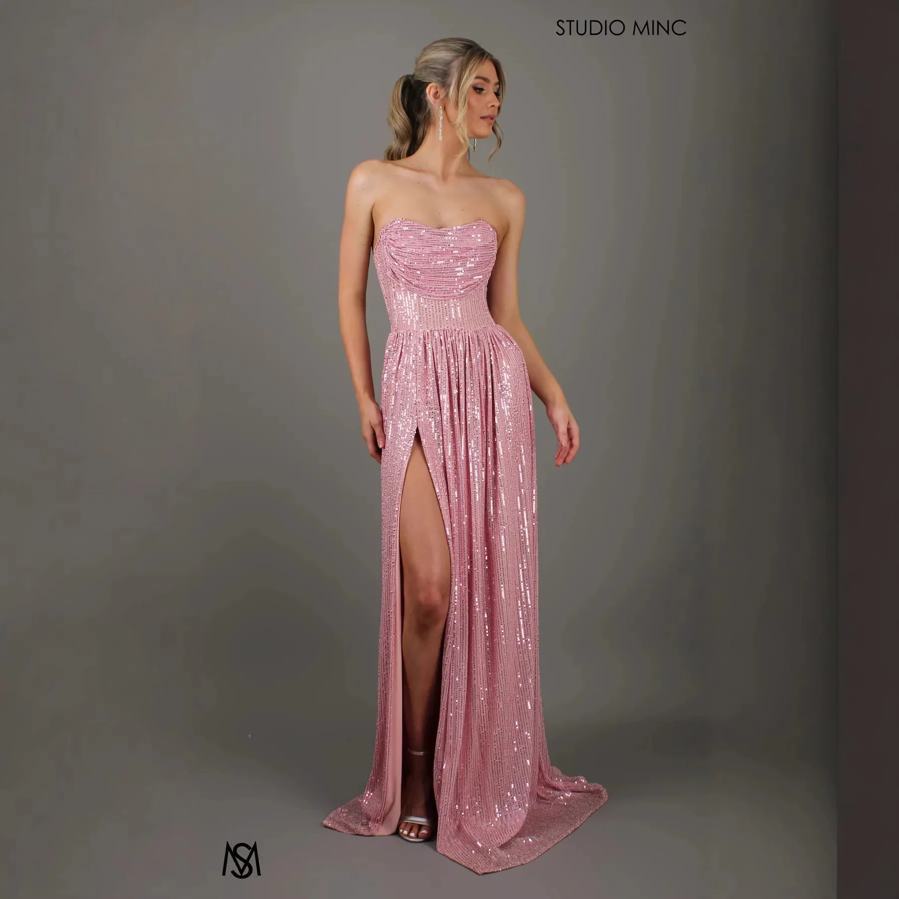 Damen Glitzerndes und schulterfreies Abendkleid mit tiefem Schlitz R&B - Image 11