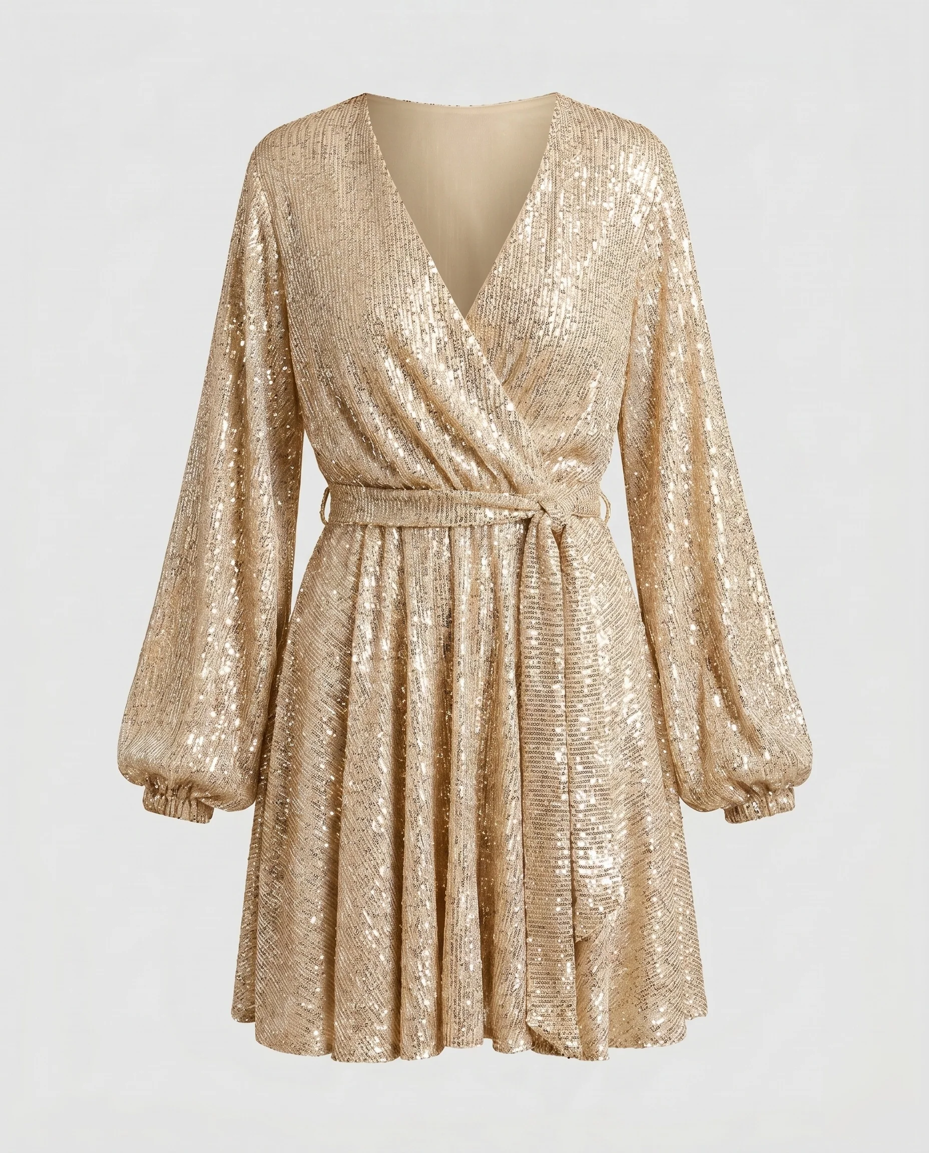 Damen Glitzerndes Wickelkleid mit tiefem V-Ausschnitt und langen Ärmeln R&B - Image 6