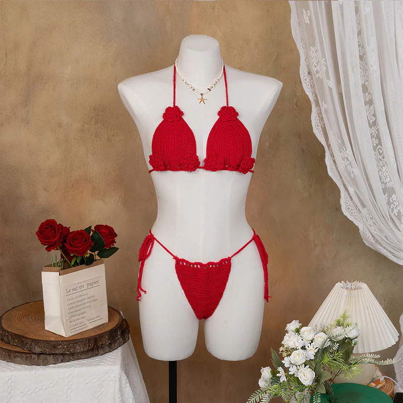 Damen Häkel-Bikini mit verspieltem Blumendesign und verstellbaren Bändern R&B - Image 10