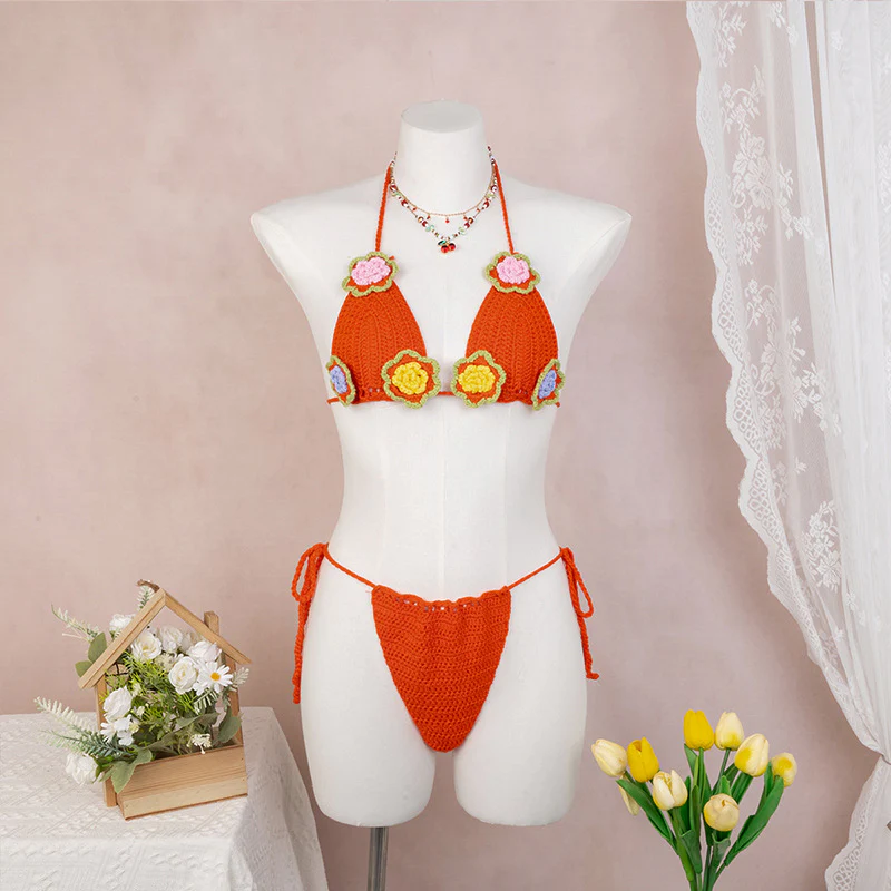 Damen Häkel-Bikini mit verspieltem Blumendesign und verstellbaren Bändern R&B - Image 6