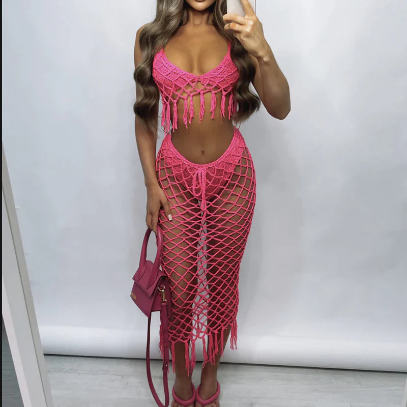 Damen Häkel-Bikini-Set mit raffinierter Netzstruktur und verführerischen Fransen R&B - Image 4
