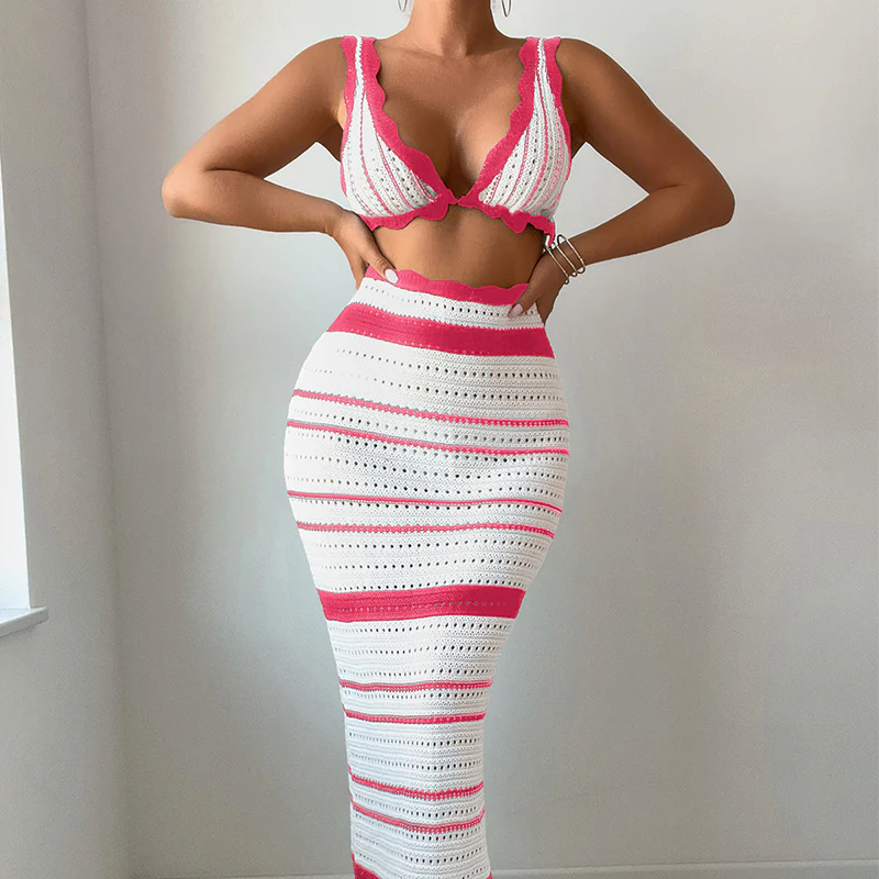 Damen Häkel-Crop-Top und Maxirock Set R&B - Image 13