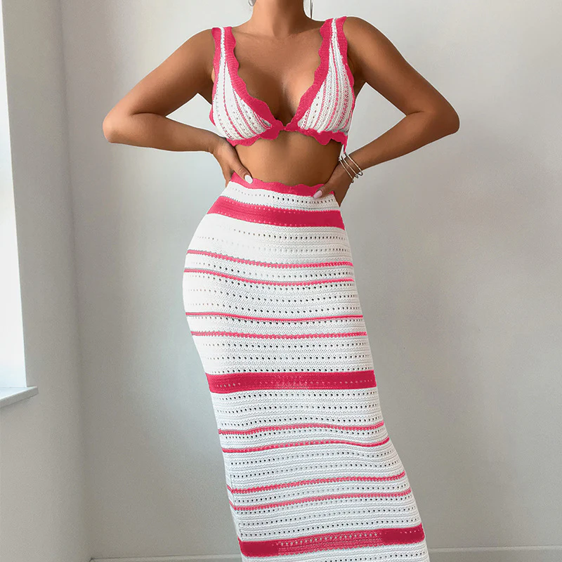 Damen Häkel-Crop-Top und Maxirock Set R&B - Image 8