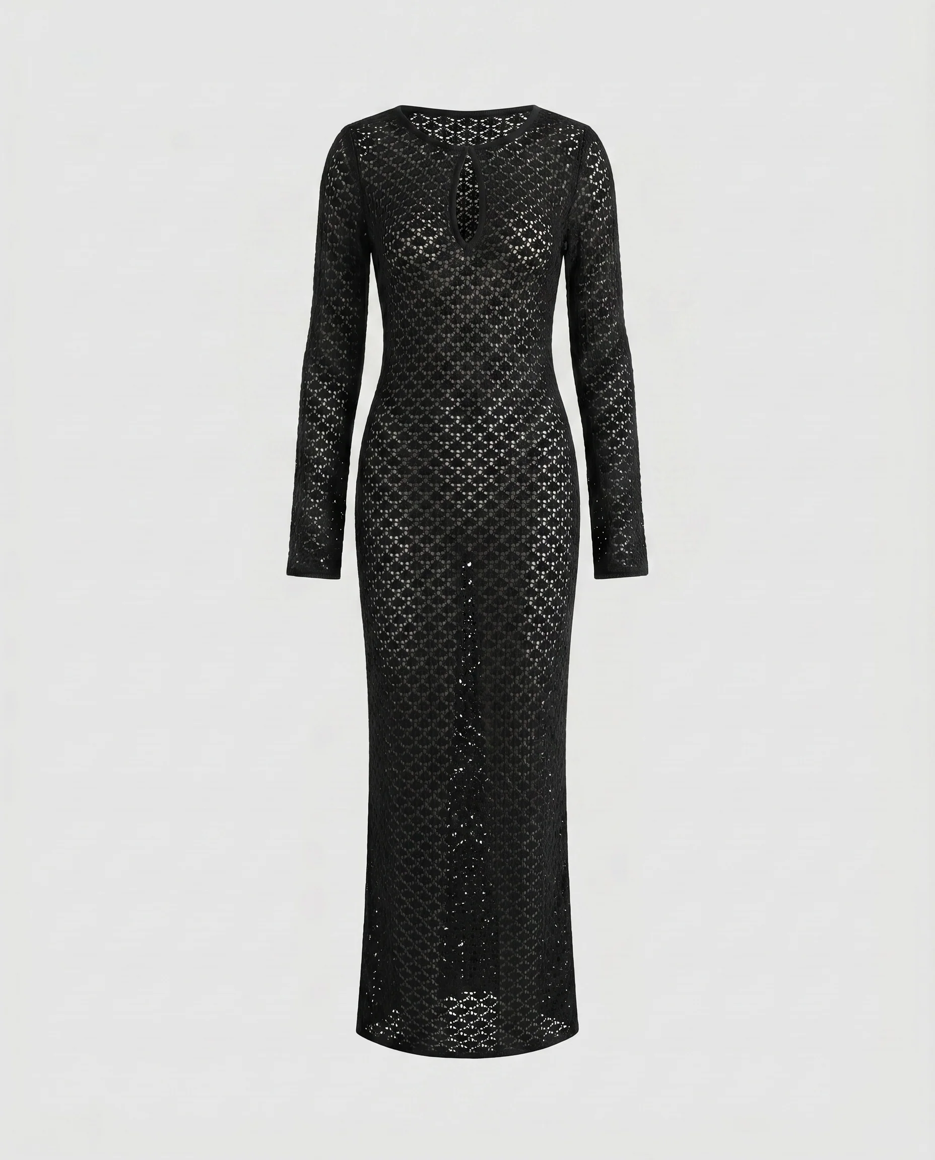 Damen Häkel-Maxi-Kleid mit eleganten Schnitt und V-Ausschnitt R&B - Image 6