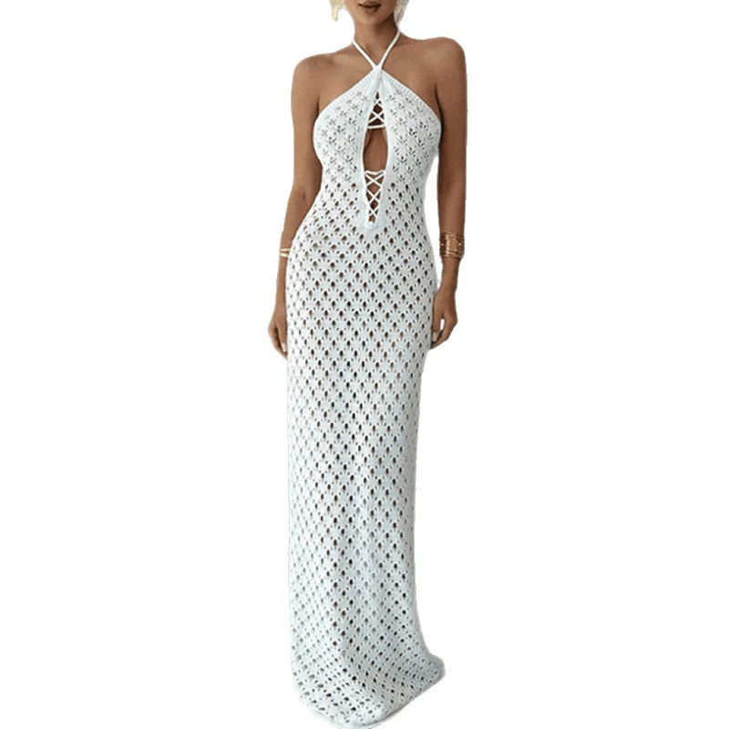 Damen Häkel-Maxi-Kleid mit innovativem Ausschnitt und seitlichen Cut-Outs R&B - Image 5