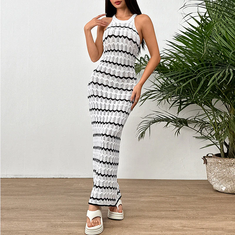 Damen Häkel-Maxikleid mit geometrischem Muster und enganliegendem Schnitt R&B - Image 4
