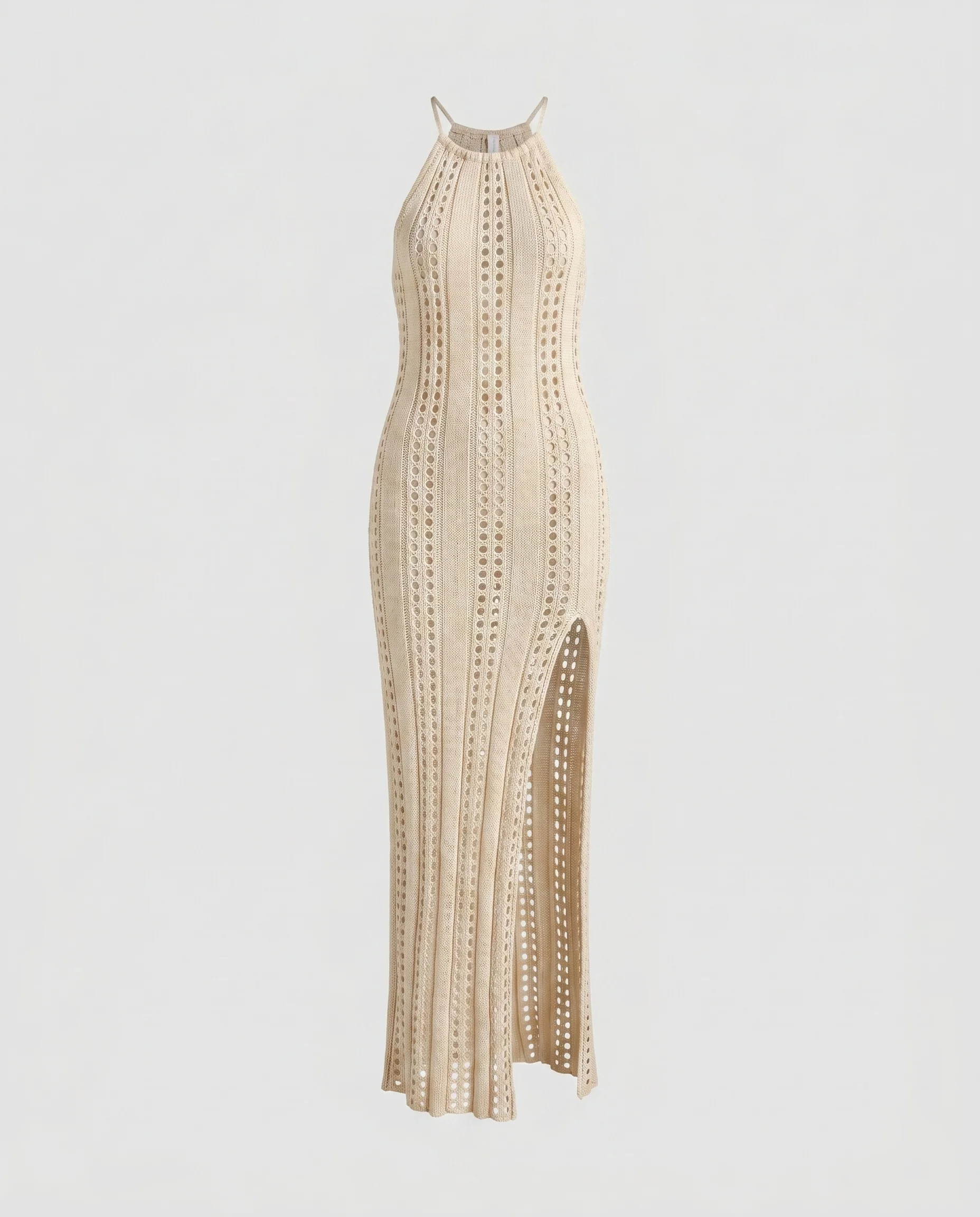 Damen Häkel-Maxikleid mit hohem Schlitz und elegantem Design R&B - Image 5