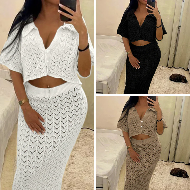 Damen Häkel-Midi-Kleid mit festem Bund und luxuriösem Schnitt R&B - Image 2
