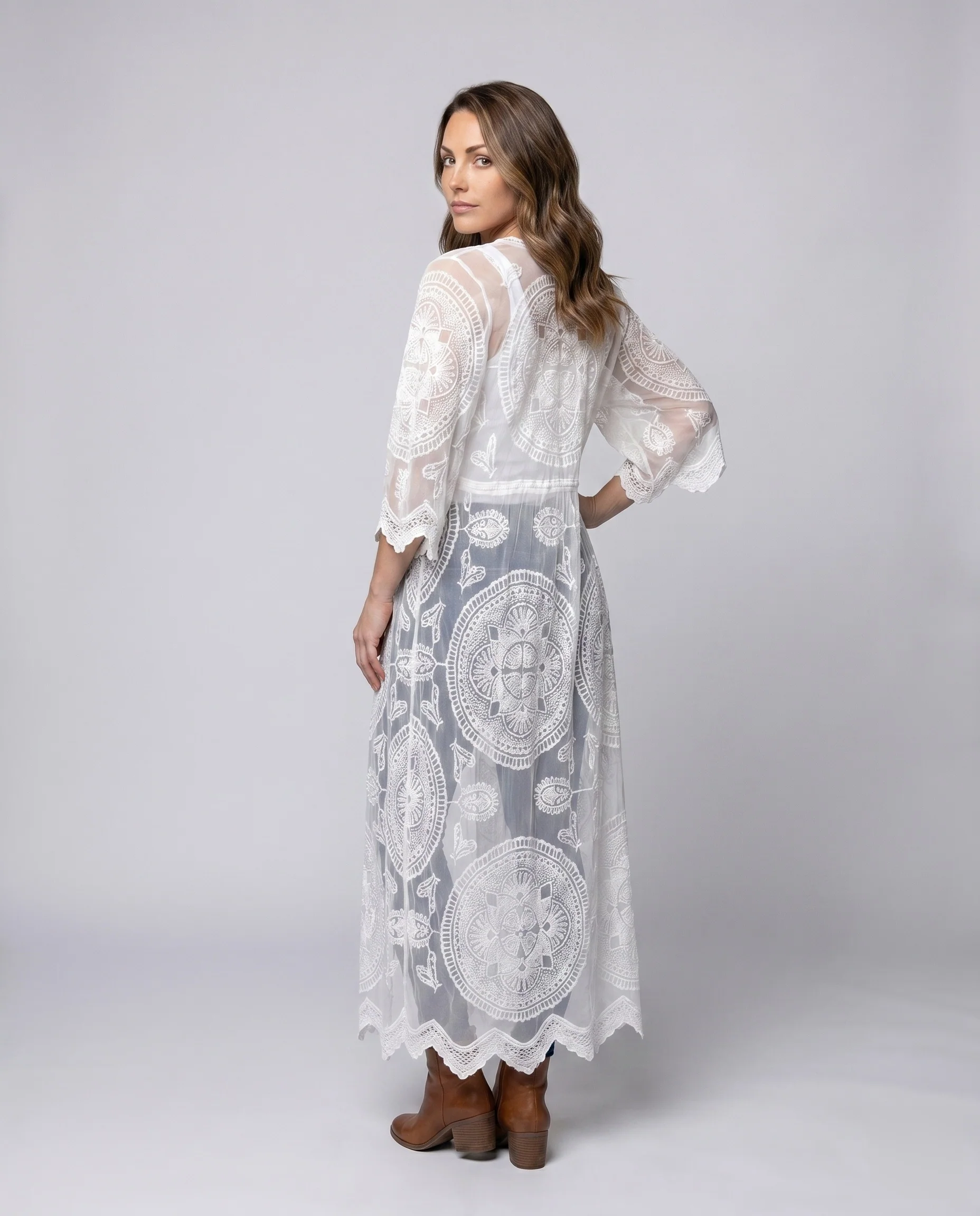 Damen Häkel-Strandkimono mit elegantem Lochmuster R&B - Image 4
