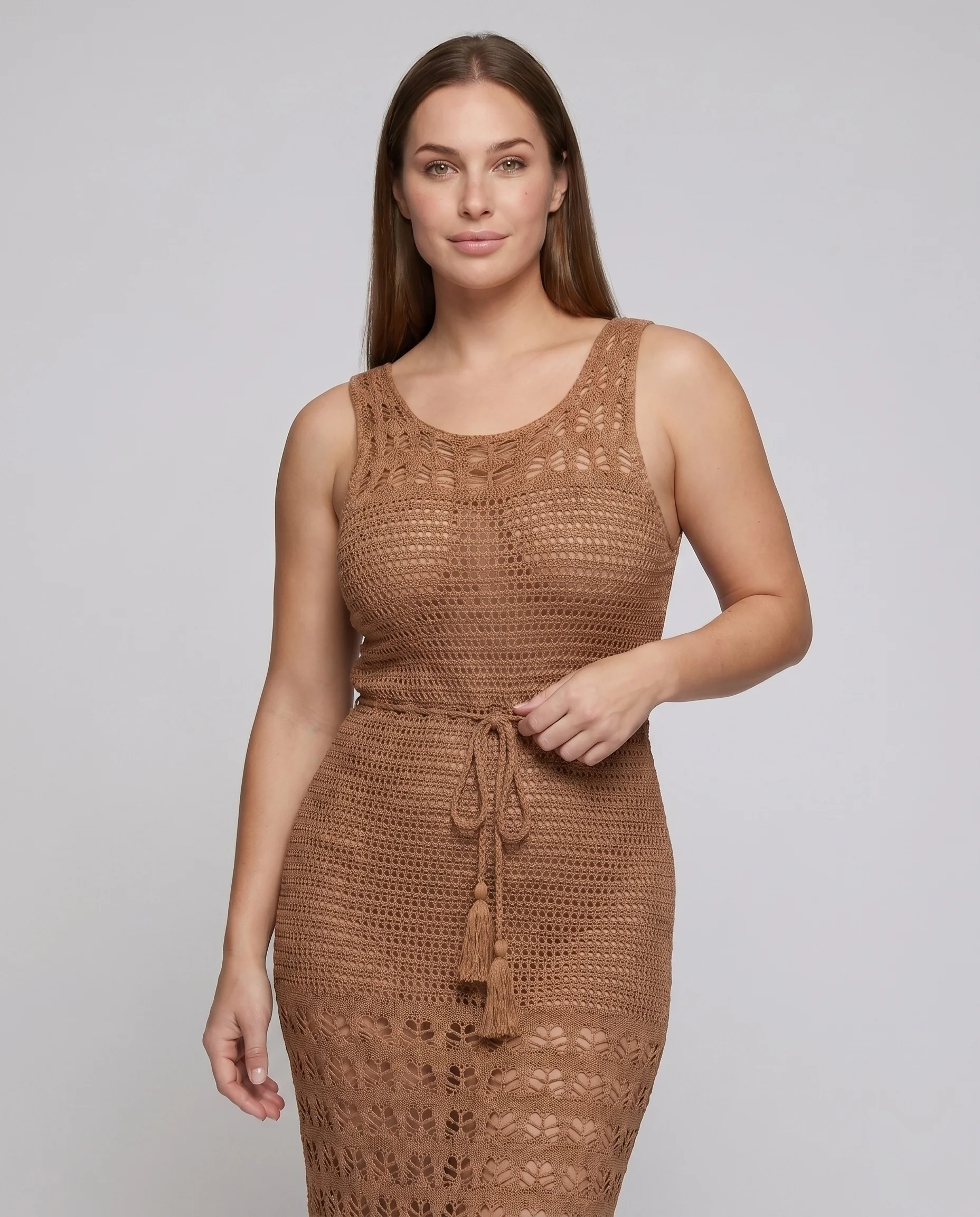 Damen Häkel-Strandkleid mit Fransen und Hohem Schlitz R&B - Image 2