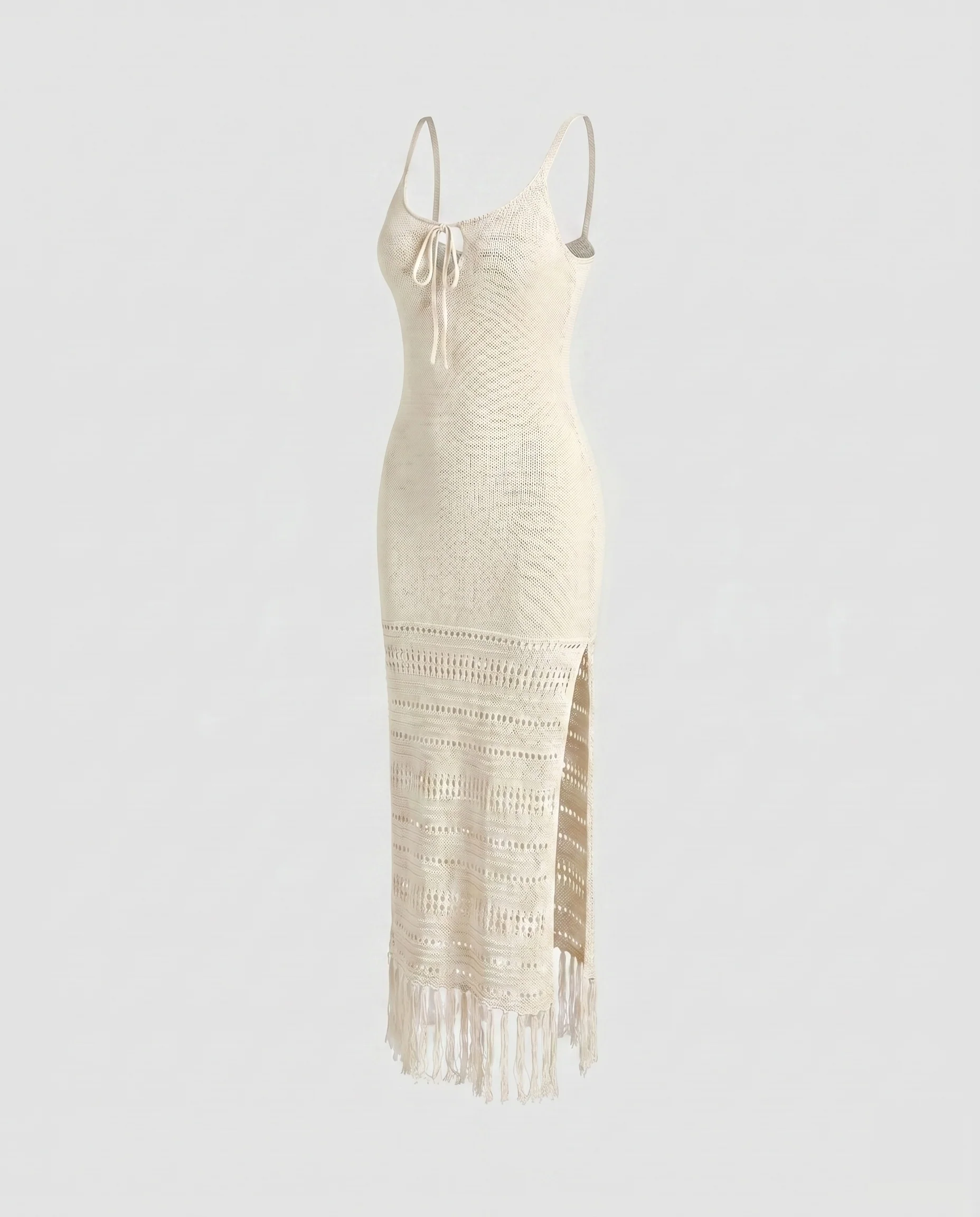 Damen Häkel Strandkleid mit fransigem Saum und tiefem V-Ausschnitt R&B - Image 7