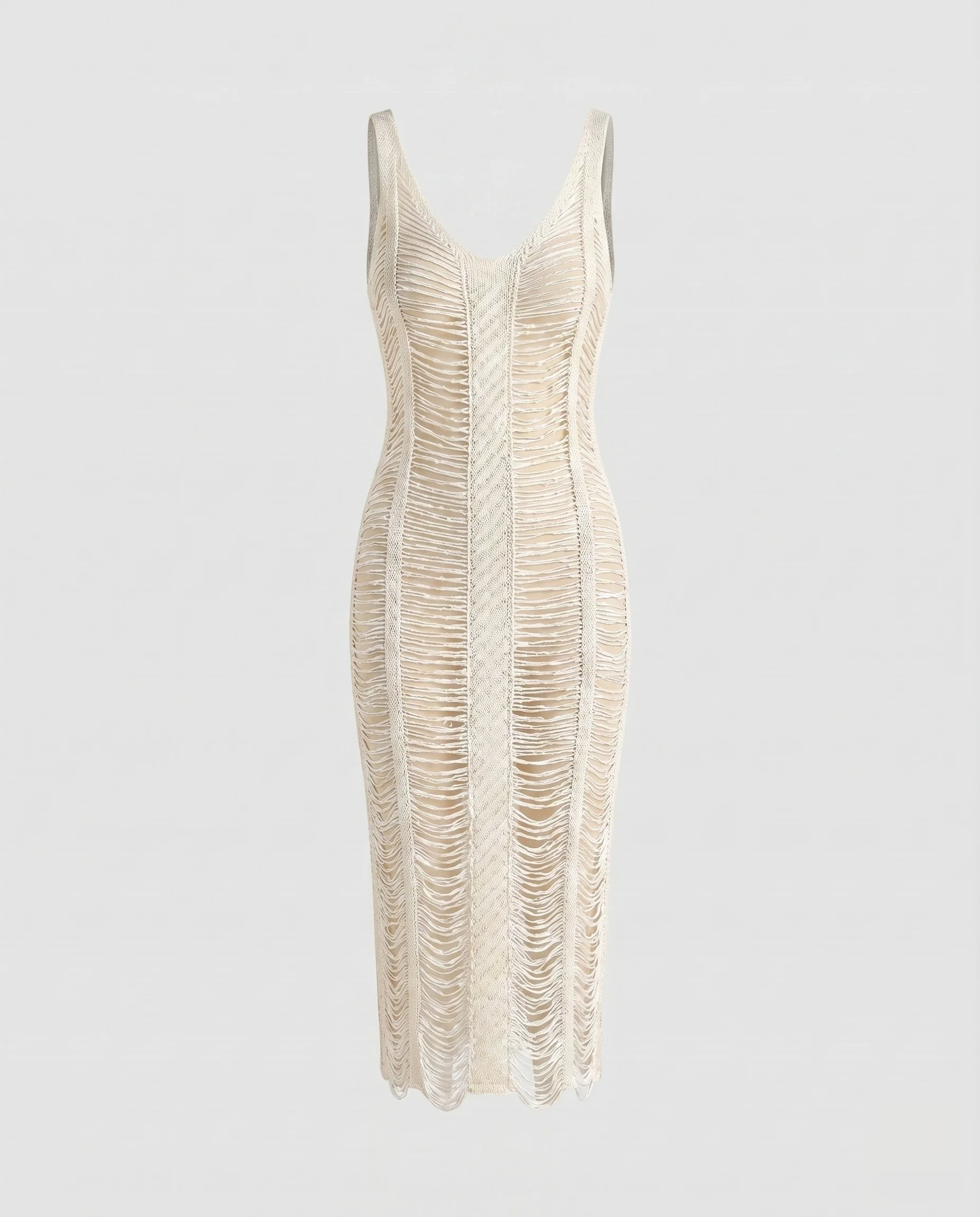 Damen Häkel-Strandkleid mit netzartiger Struktur und V-Ausschnitt R&B - Image 8