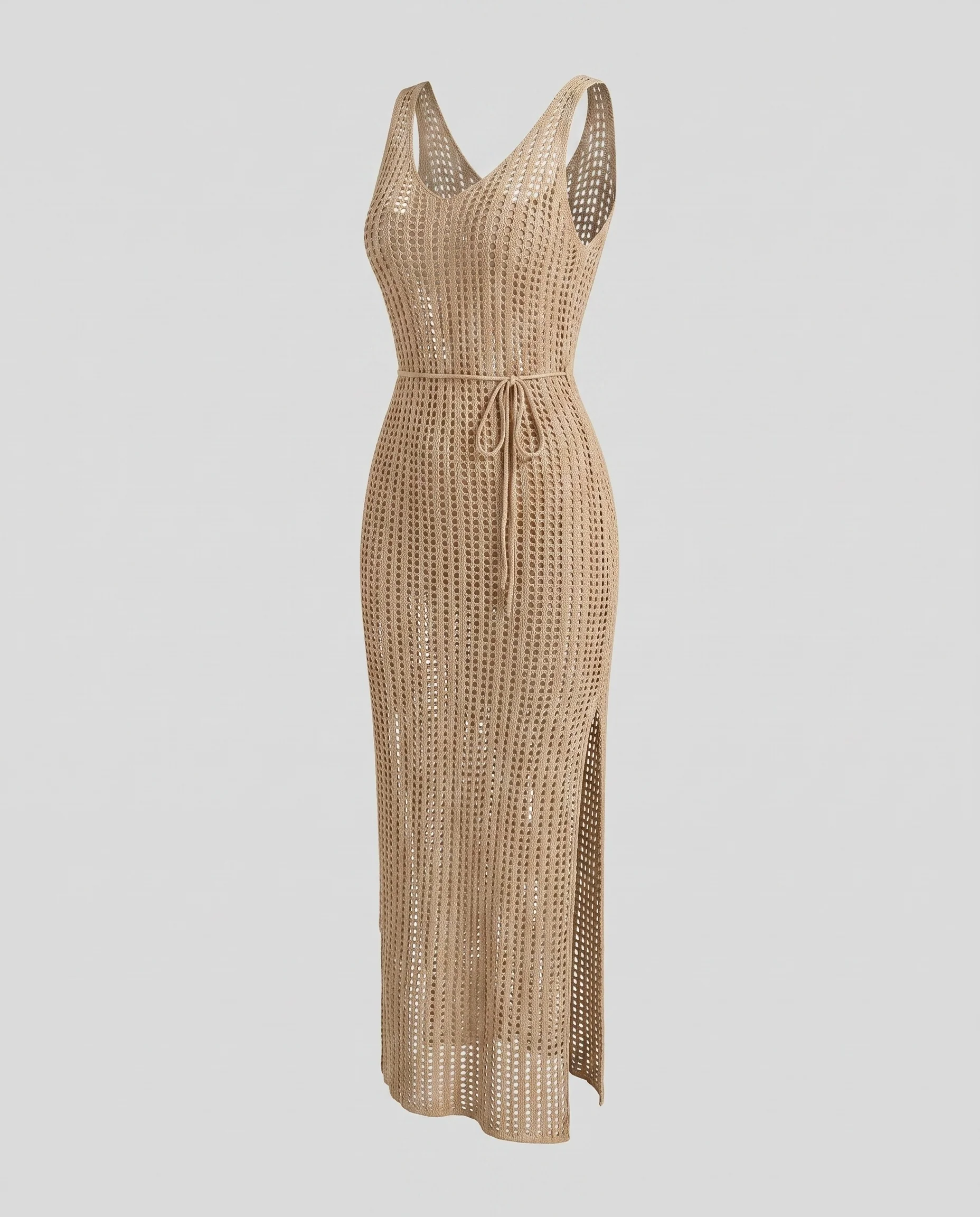 Damen Häkel-Strandkleid mit tiefem V-Ausschnitt und elastischem Taillengürtel R&B - Image 5