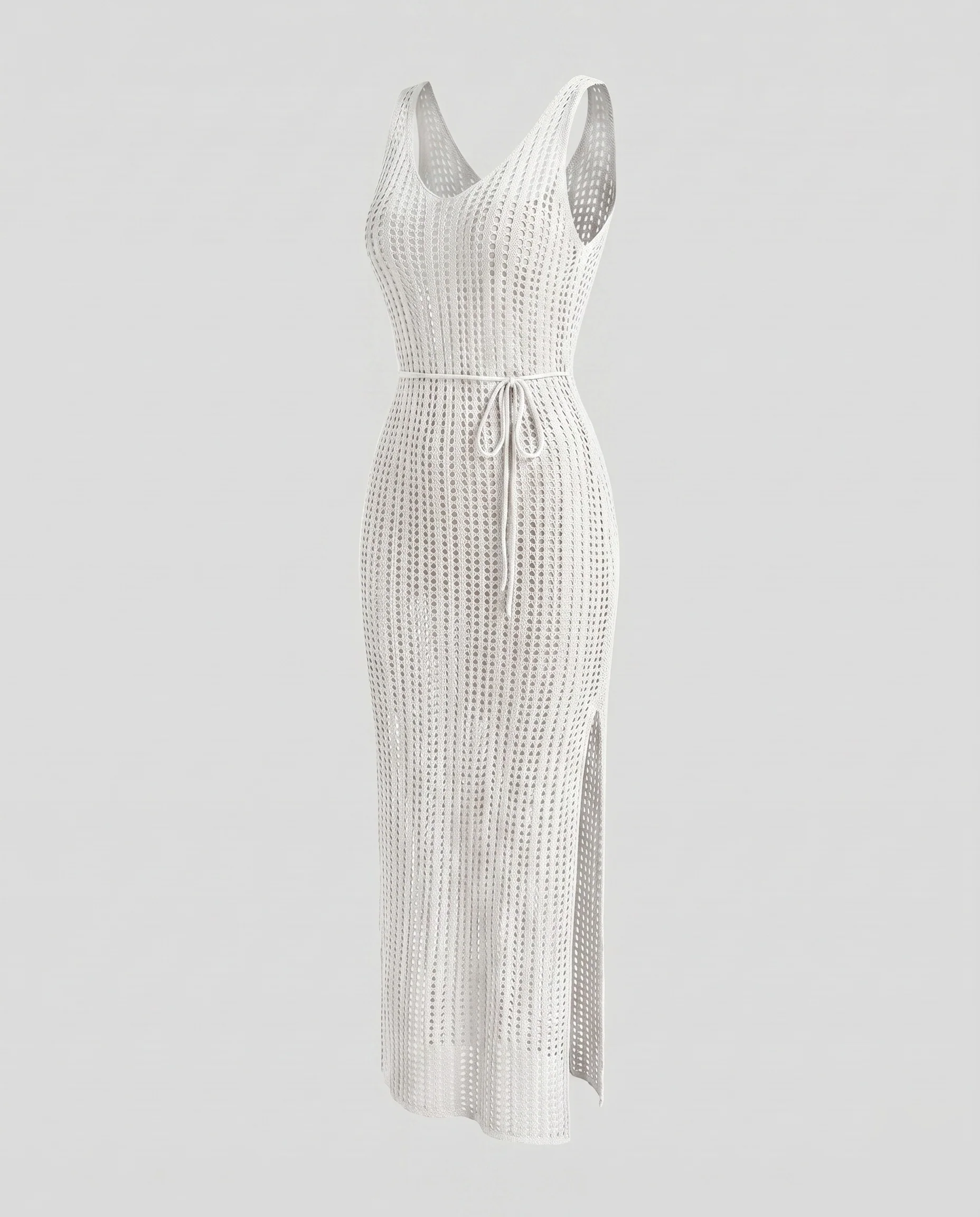 Damen Häkel-Strandkleid mit tiefem V-Ausschnitt und elastischem Taillengürtel R&B - Image 8