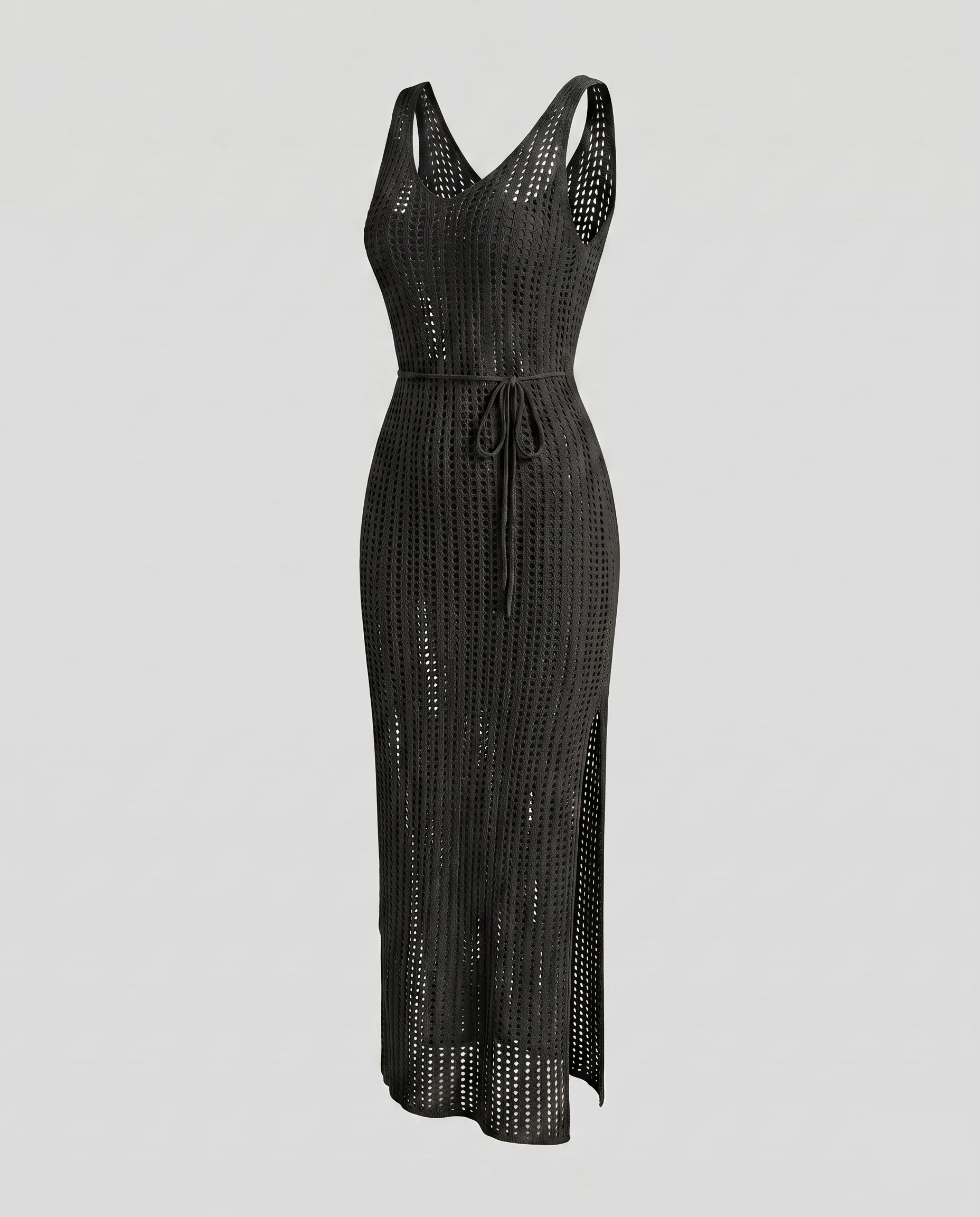 Damen Häkel-Strandkleid mit tiefem V-Ausschnitt und elastischem Taillengürtel R&B - Image 9