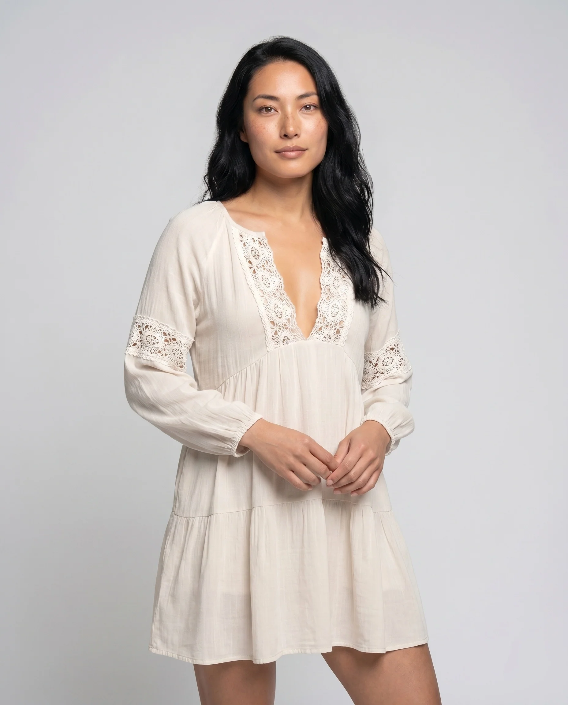 Damen Häkel-Strandkleid mit V-Ausschnitt und weitem Schnitt R&B - Image 2