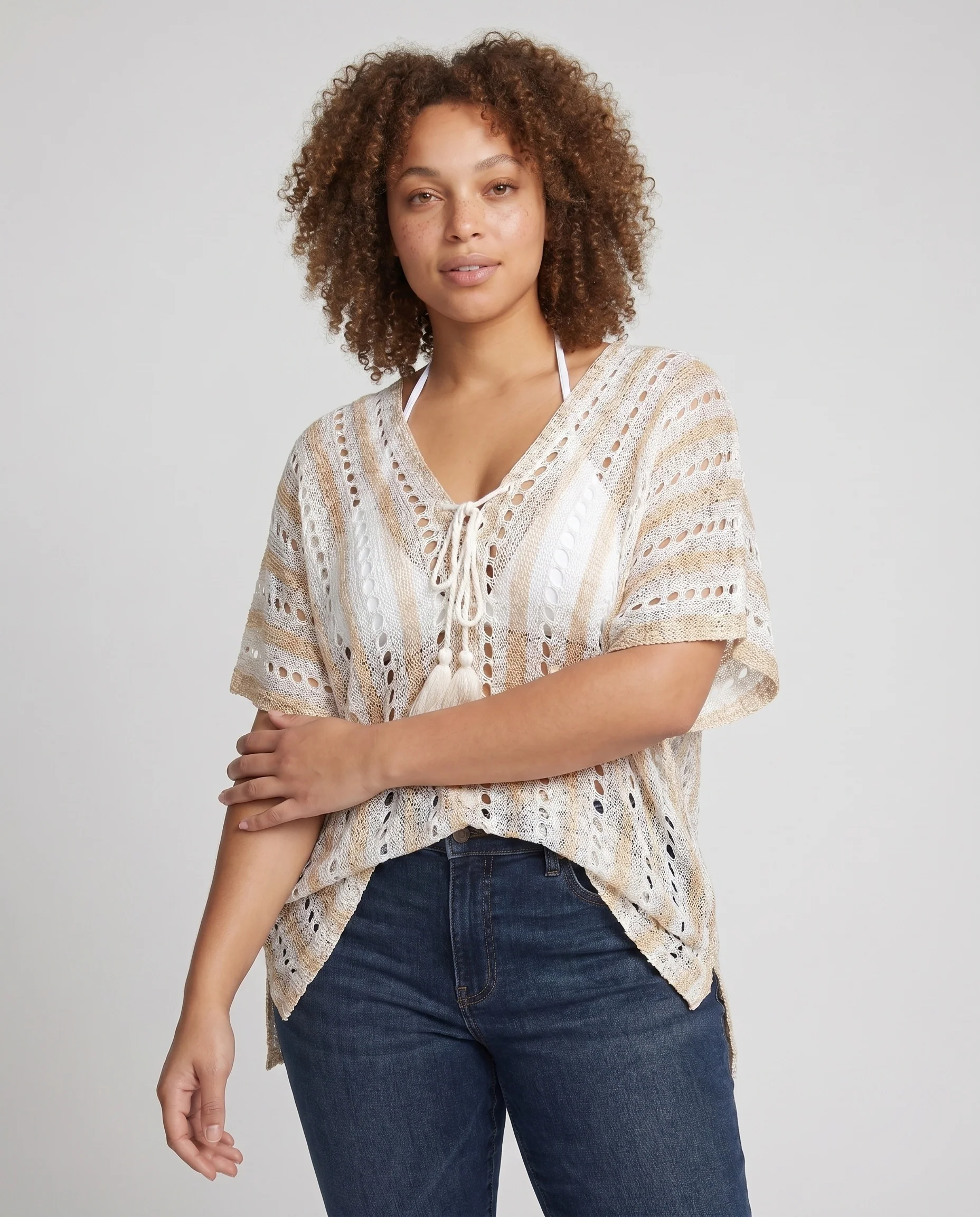 Damen Häkel-Strandponcho mit fransigen Details R&B - Image 2
