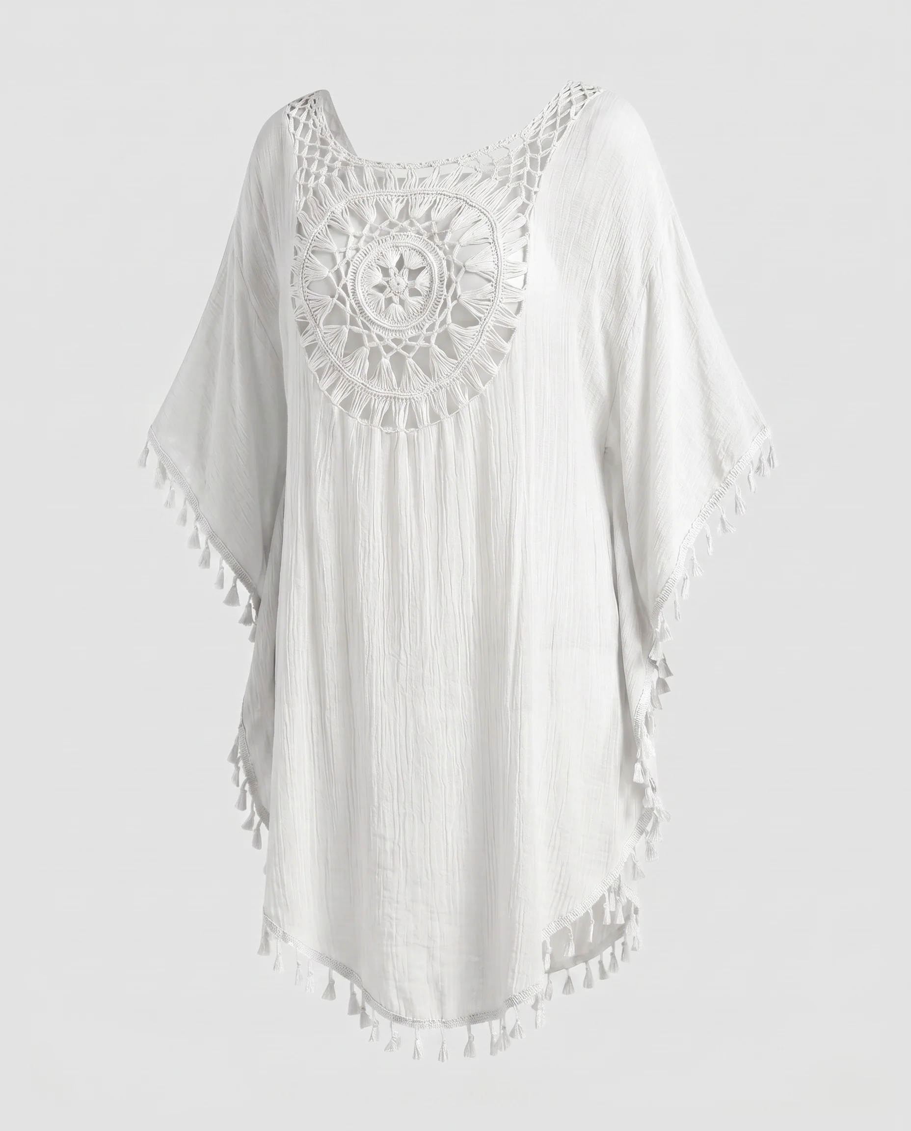 Damen Häkel-Strandtunika mit feinen Fransen und detailliertem Mandala-Muster R&B - Image 7