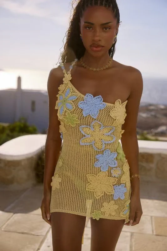 Damen Häkelkleid mit floralem Design und asymmetrischem Schnitt R&B - Image 3