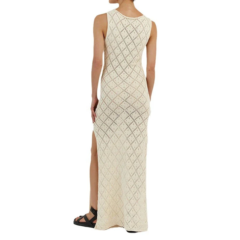 Damen Häkelkleid mit kreativem Rautenmuster und ärmellosem Schnitt R&B - Image 5