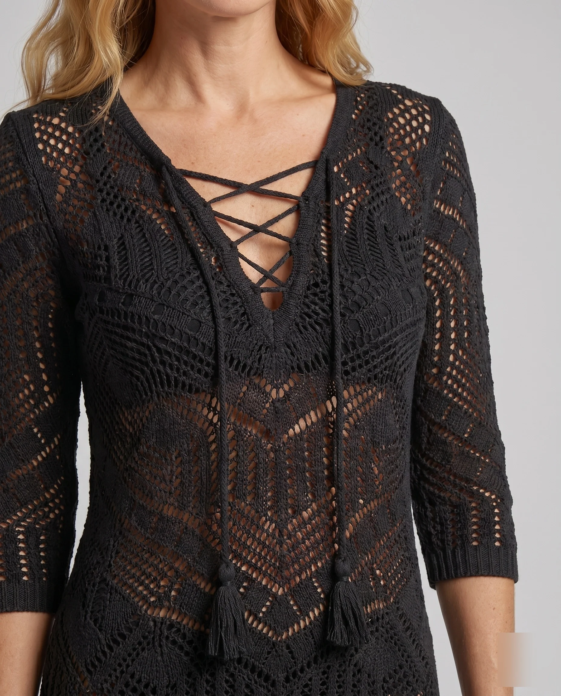 Damen Häkelstrandkleid mit eleganten Schnürdetails R&B - Image 3