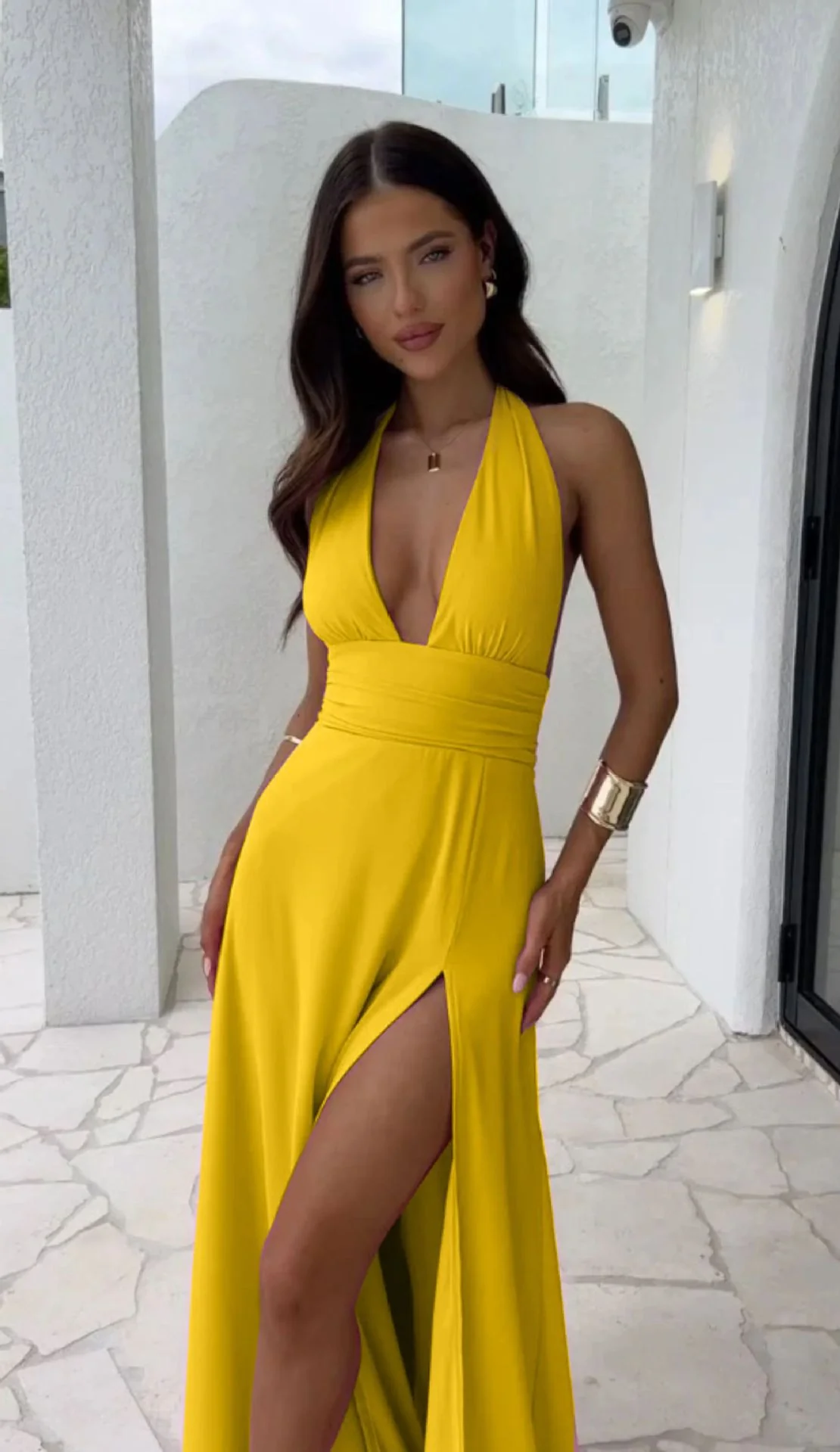 Damen Halfter Maxikleid mit hohem Beinschlitz und figurbetontem Schnitt R&B - Image 6