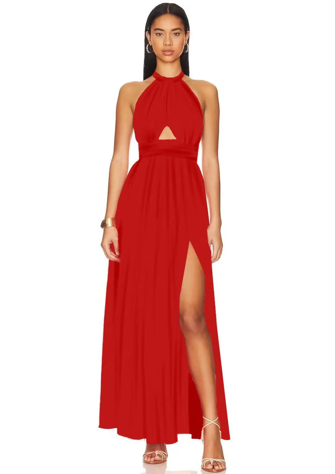 Damen Halter-Maxikleid mit aufregendem Cut-Out und schwingendem Rock R&B - Image 8