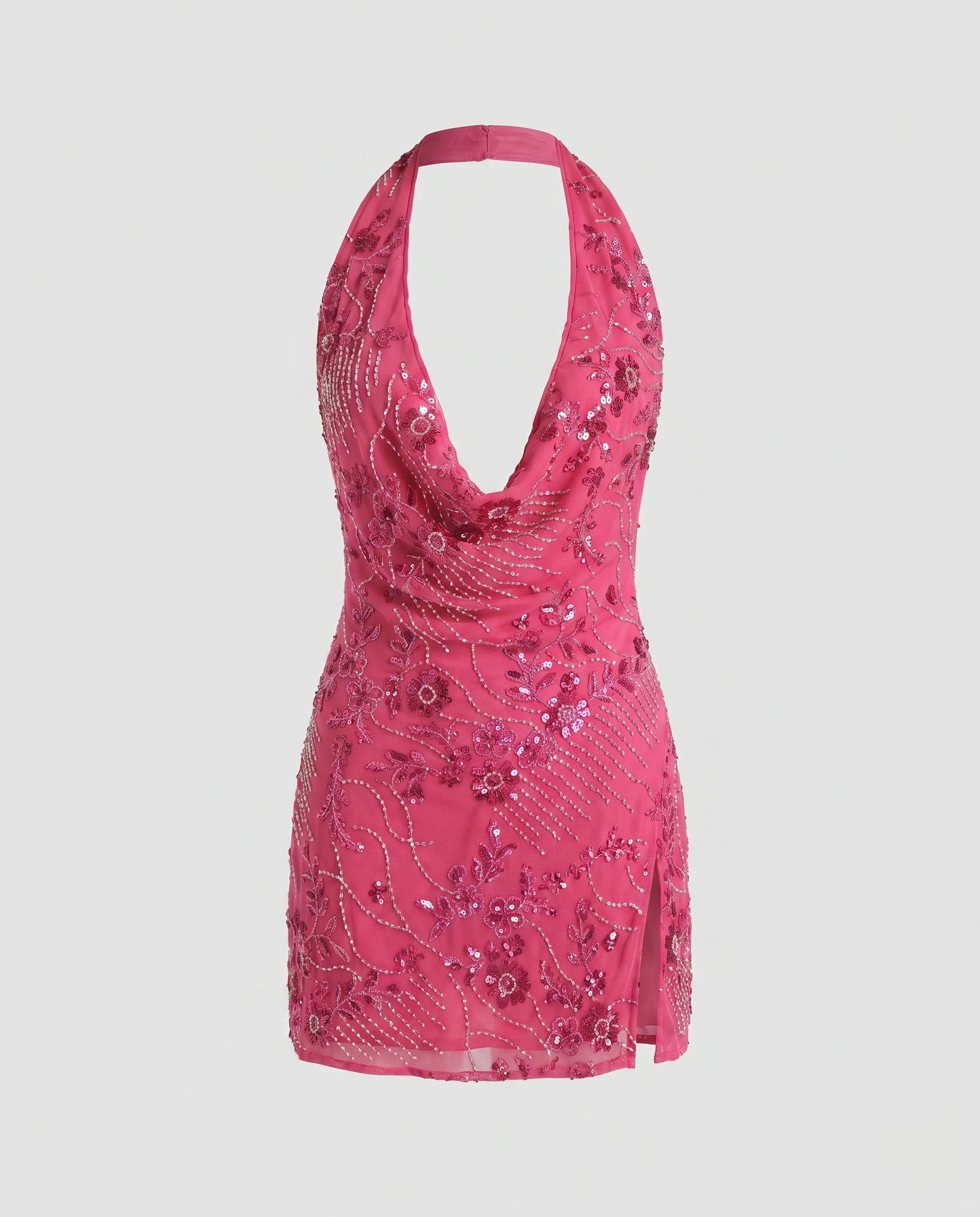 Damen Halter-Minikleid mit funkelnden Pailletten und tiefem V-Ausschnitt R&B - Image 4