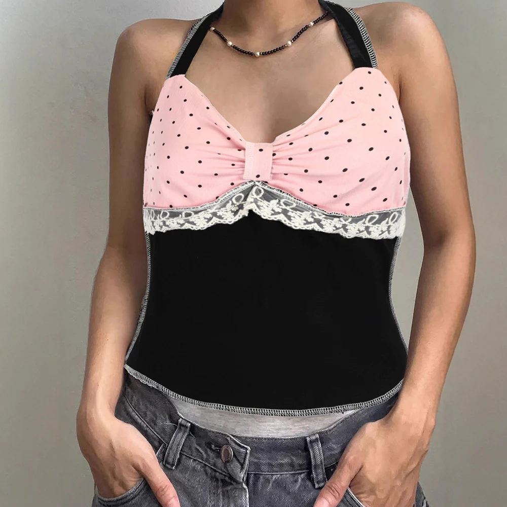 Damen Haltertop mit romantischem Spitzendetail und elegantem Polka-Dot-Muster R&B - Image 2