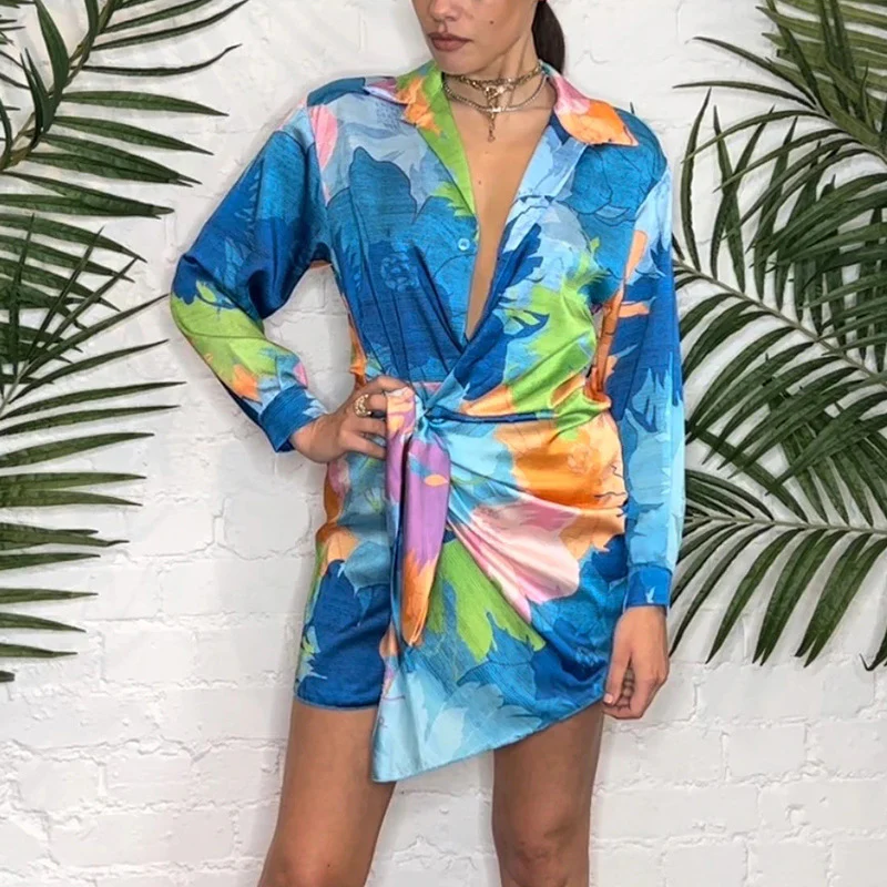 Damen Hemdblusenkleid im innovativen Wickeldesign mit buntem Floral-Muster R&B - Image 7