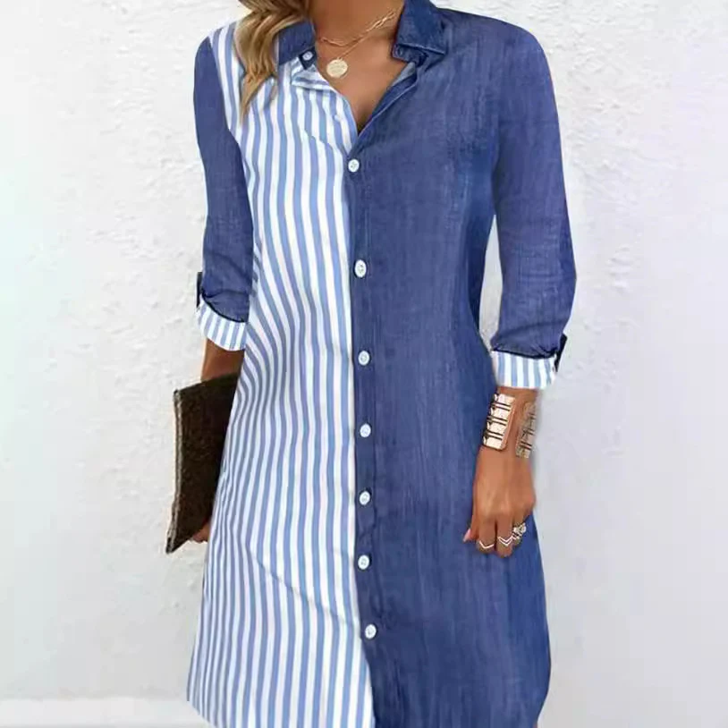 Damen Hemdblusenkleid mit farblich geteiltem Design und langen Ärmeln R&B - Image 6