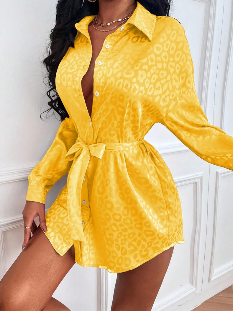 Damen Hemdblusenkleid mit taillierbarem Bindegurt und elegantem Muster R&B - Image 8
