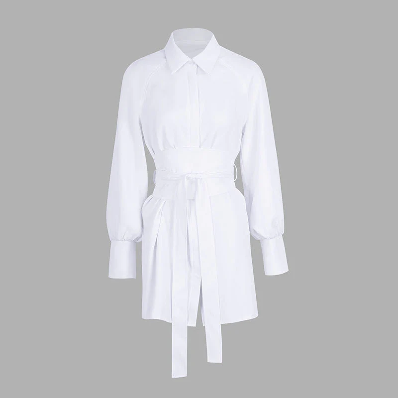 Damen Hemdblusenkleid mit tailliertem Gürtel und eleganten Puffärmeln R&B - Image 6