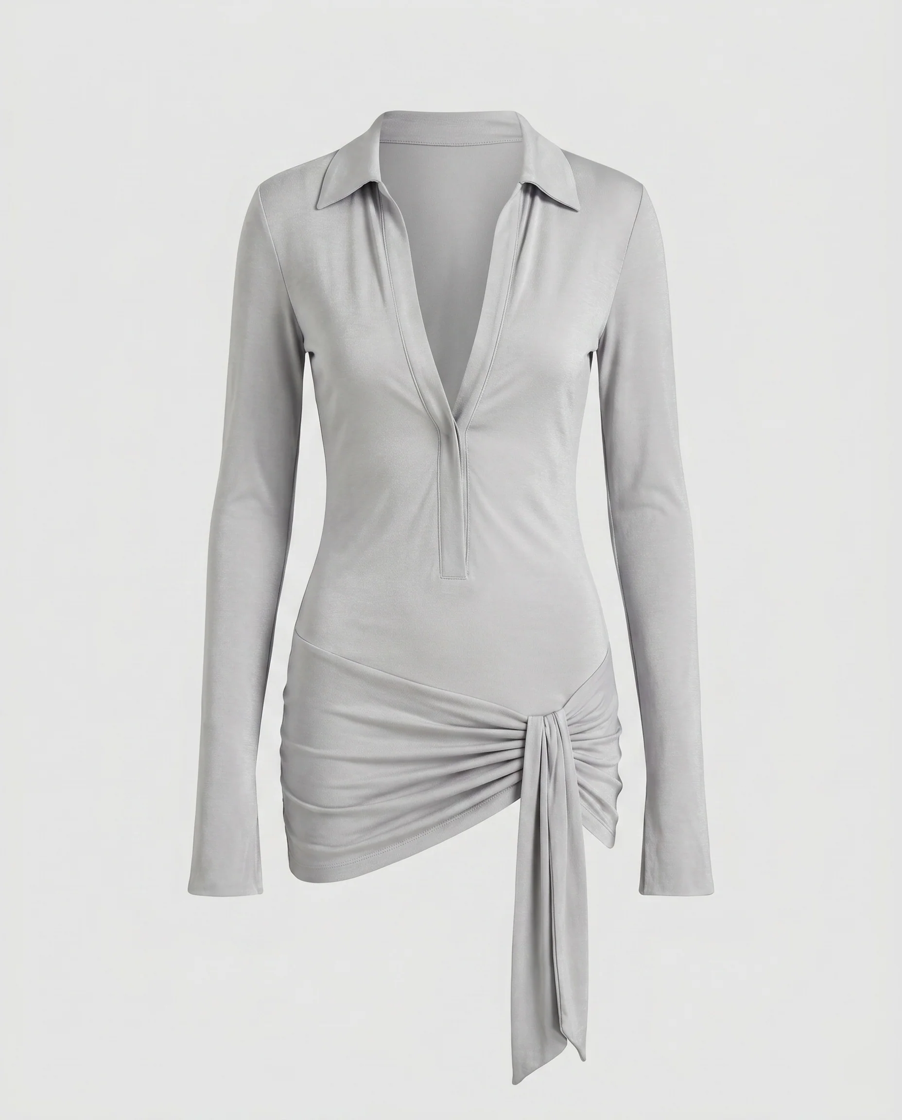 Damen Hemdblusenkleid mit verführerischem V-Ausschnitt und bindbarem Saum R&B - Image 5