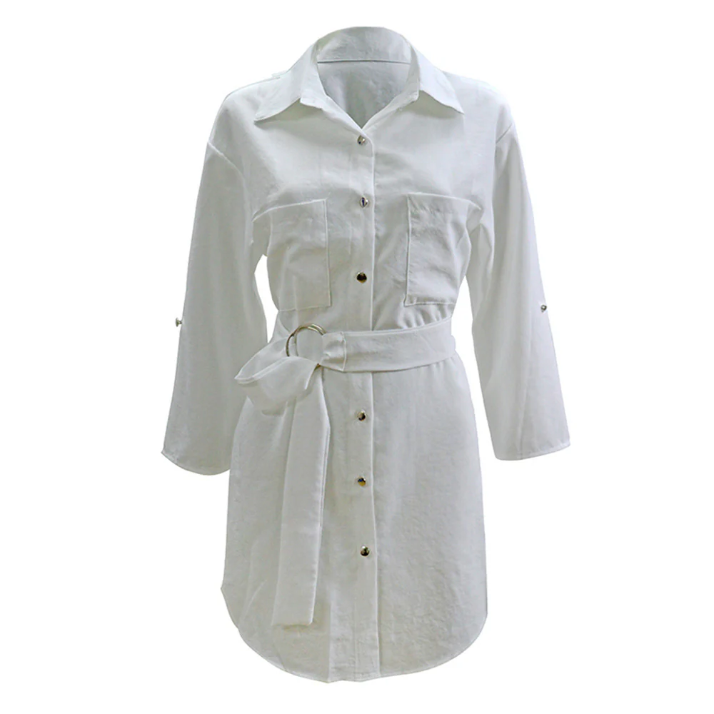 Damen Hemdkleid mit modischem Gürtel und eleganter Knopfleiste R&B - Image 5