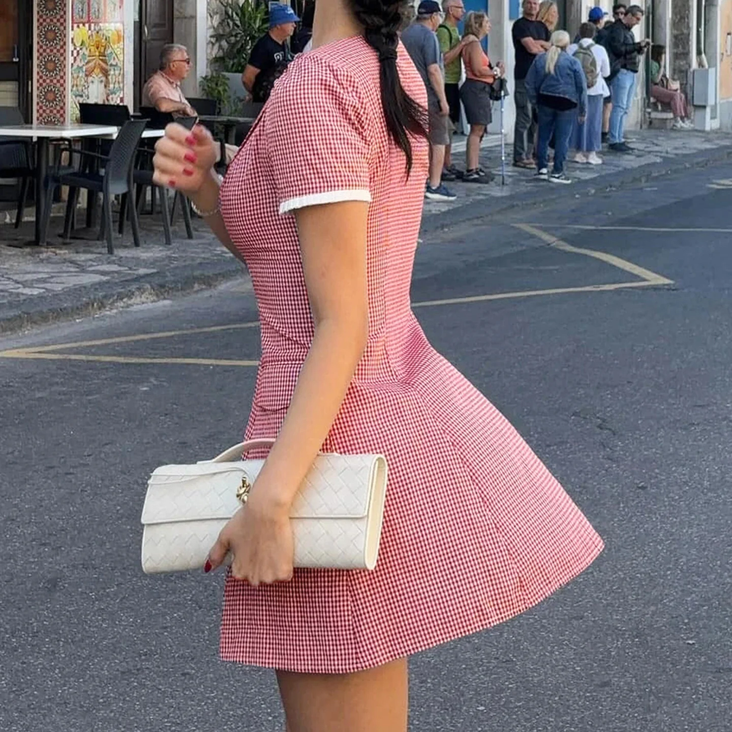 Damen Hemdkleid mit V-Ausschnitt und karierter Struktur R&B - Image 3