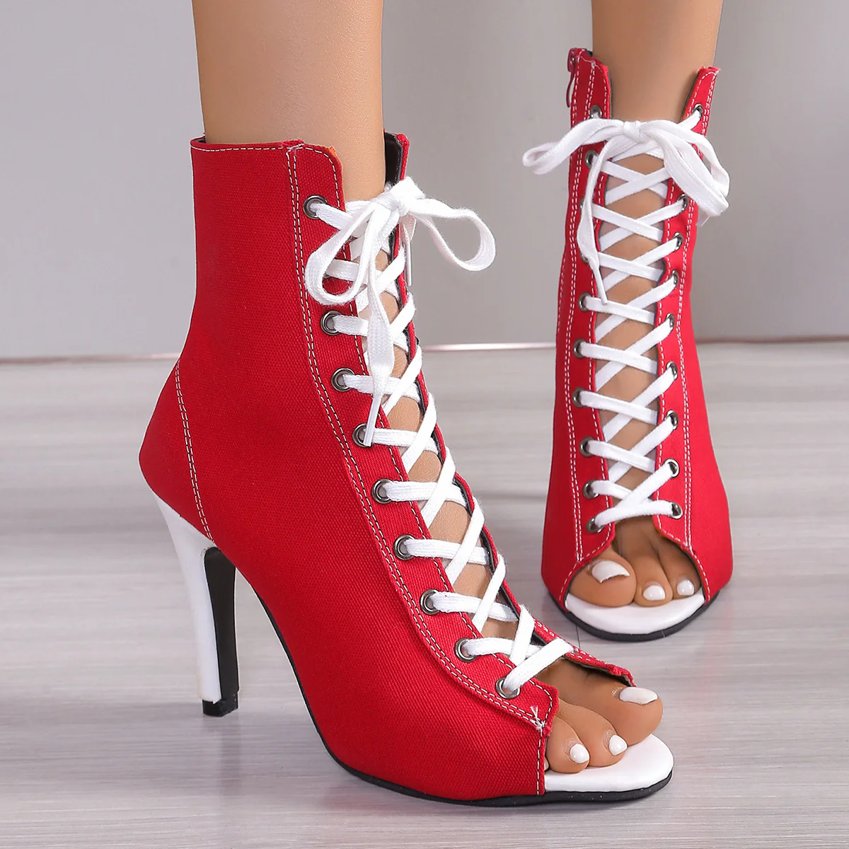 Damen High-Top Stilettos mit offener Zehenpartie und Schnürdesign R&B - Image 7