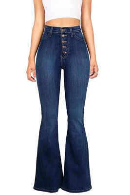 Damen High-Waist Flared Jeans mit dekorativen Knopfdetails und elastischem Bund R&B - Image 7
