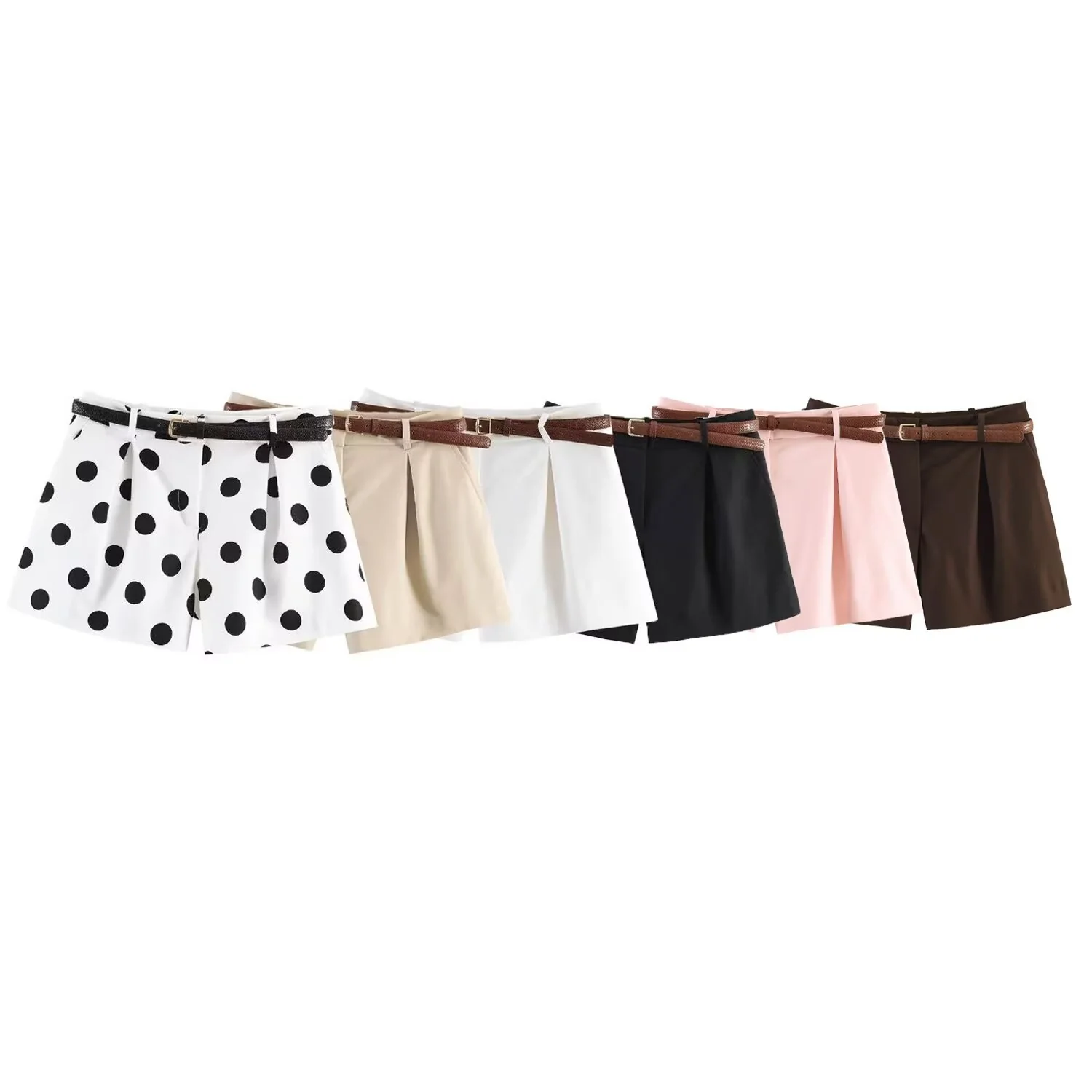 Damen High-Waist Shorts mit elegantem Faltenwurf und schmalem Gürtel R&B
