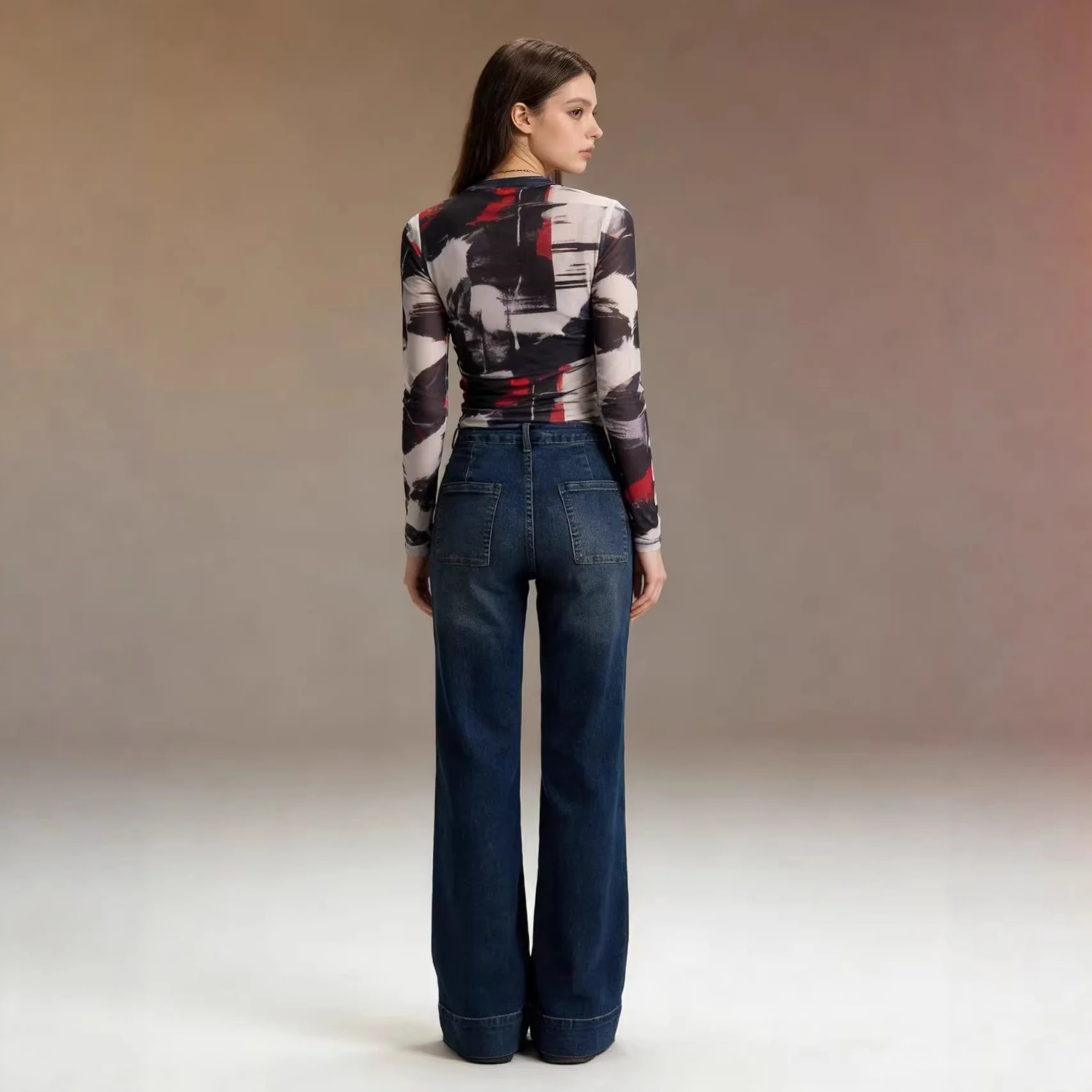 Damen High-Waist Weitbeinerhosen mit angesagtem Aufnäher R&B - Image 4