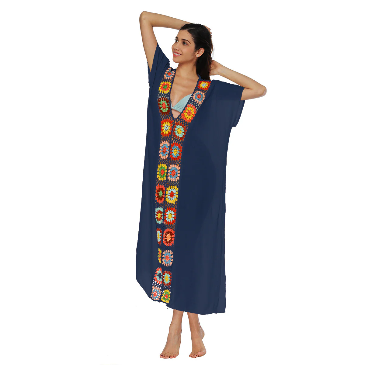 Damen Häkel-Strandkleid mit buntem Blumendesign R&B - Image 2