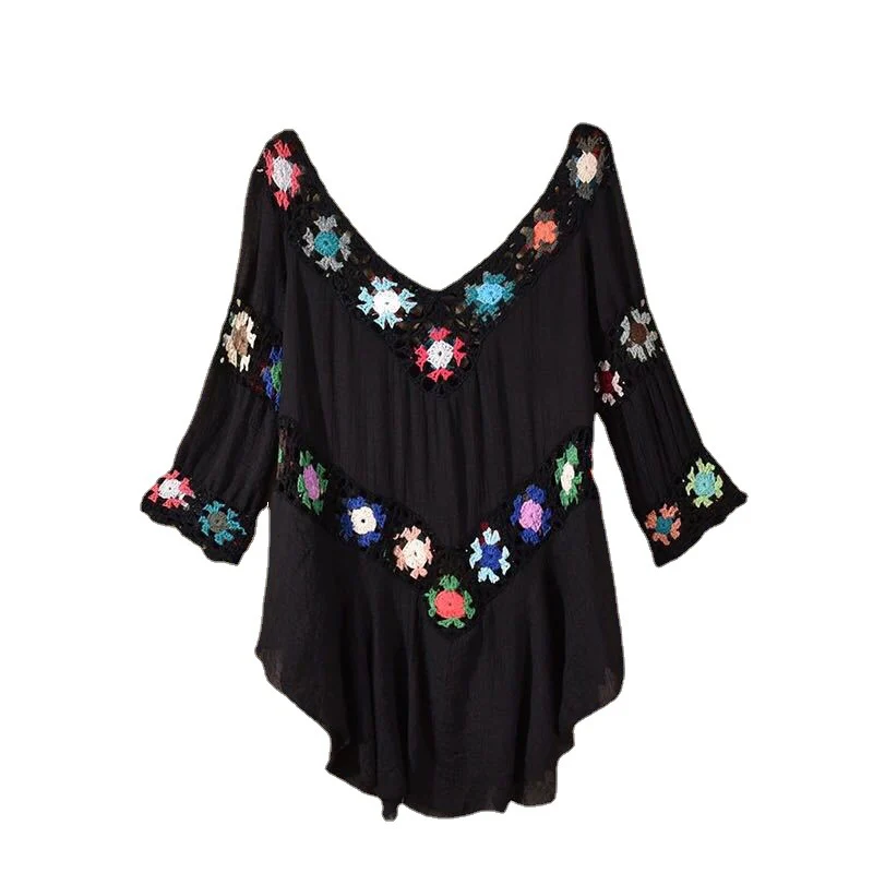 Damen HĂ€kelbluse mit bunten Floral-Applikationen R&B - Image 5