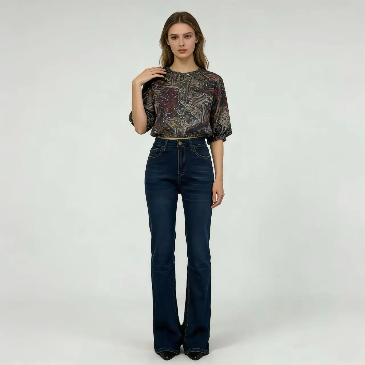Damen hoch taillierte Bootcut Jeans im eleganten Design R&B - Image 6