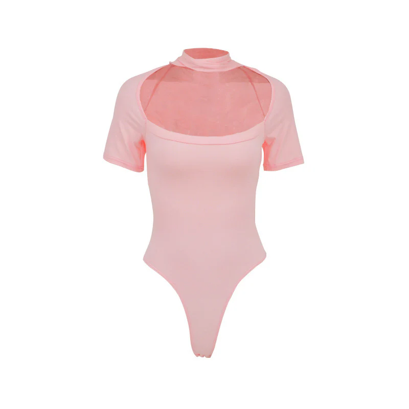 Damen Hochgeschlossenes Body-Oberteil mit transparentem Netz-Material und kurzen Ärmeln R&B - Image 5