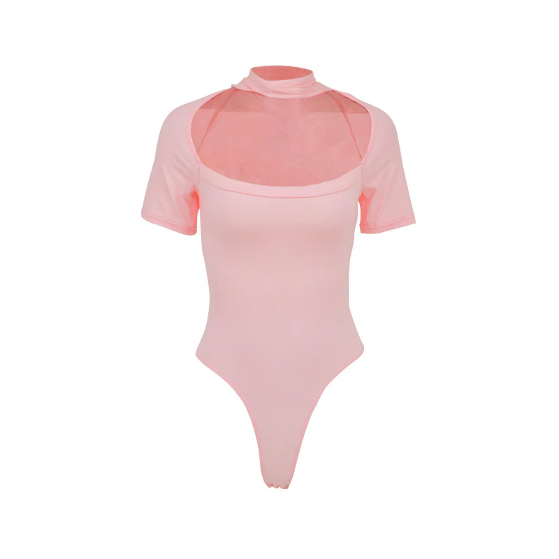 Damen Hochgeschlossenes Body-Oberteil mit transparentem Netz-Material und kurzen Ärmeln R&B - Image 6
