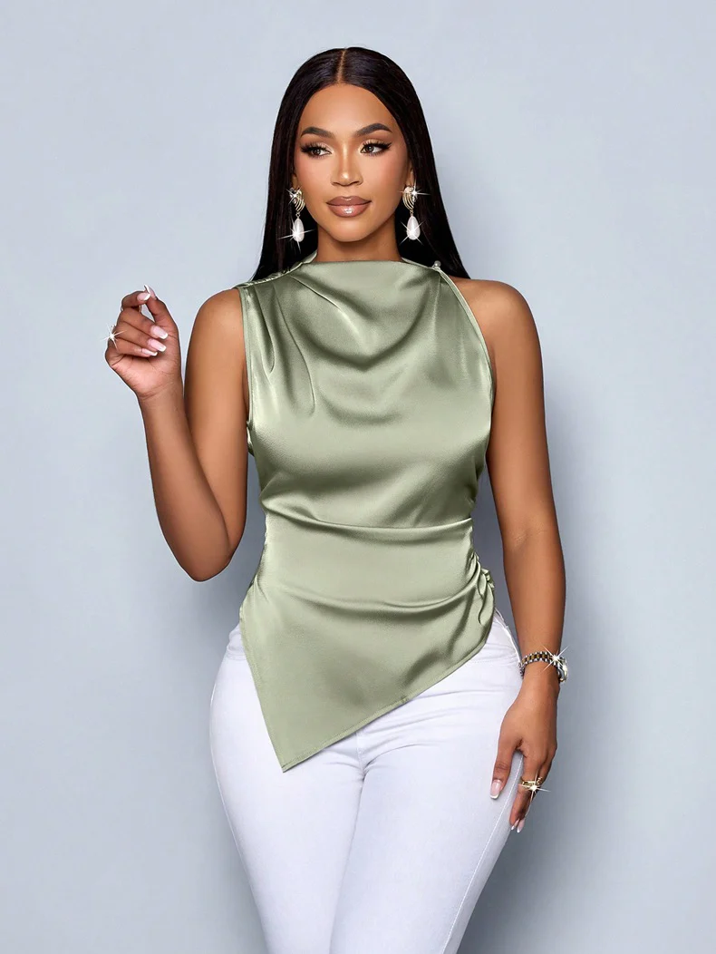 Damen Hochgeschlossenes Satin-Oberteil mit asymmetrischem Schnitt R&B - Image 5