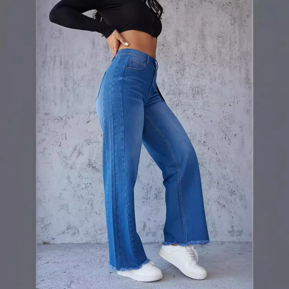 Damen Hochtaillierte Mom-Jeans mit lässigem Schnitt und fransigem Saum R&B - Image 3