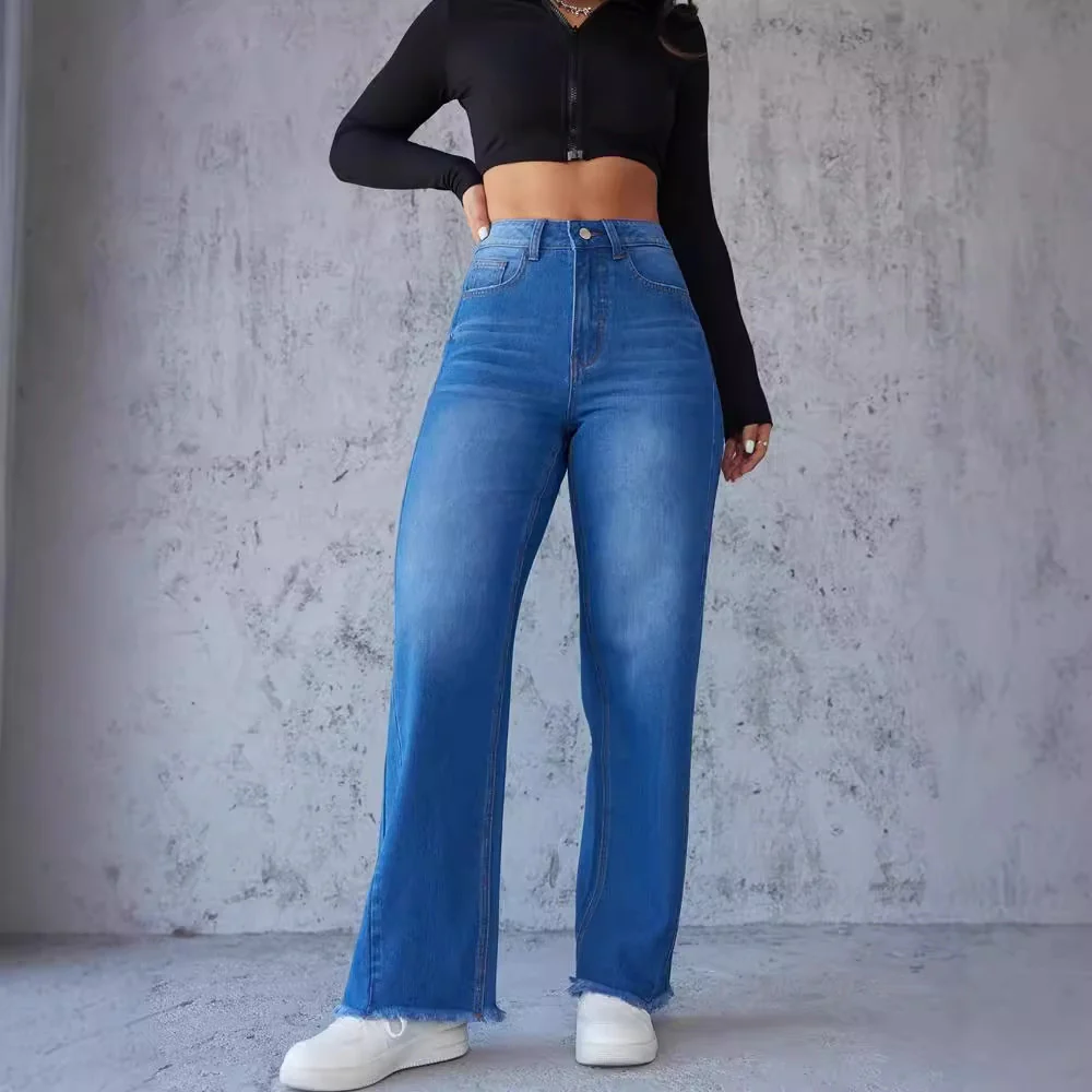 Damen Hochtaillierte Mom-Jeans mit lässigem Schnitt und fransigem Saum R&B - Image 4